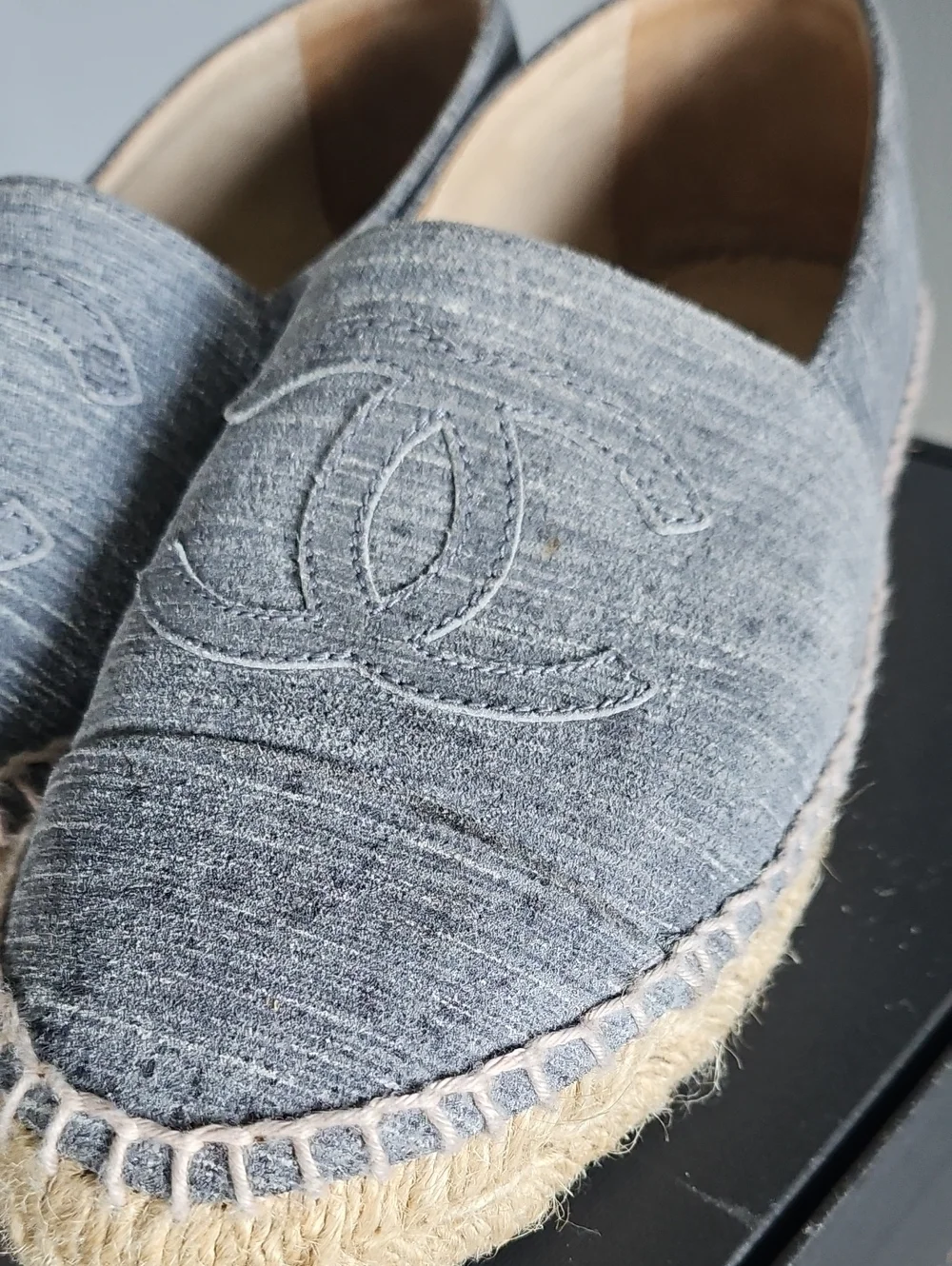 Chanel Gray Espadrille Flats 36
